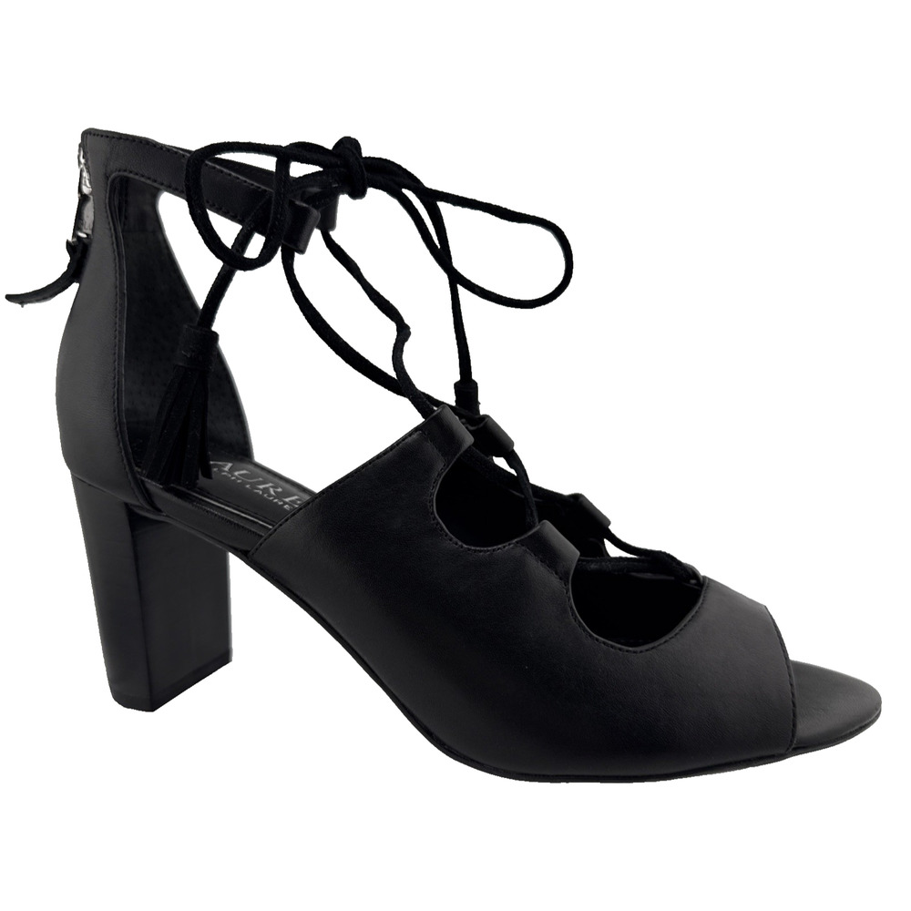 Lauren Ralph Lauren Hasel Womens Lace Up Black Leather Heels Sz‎ 6.5 B NWB